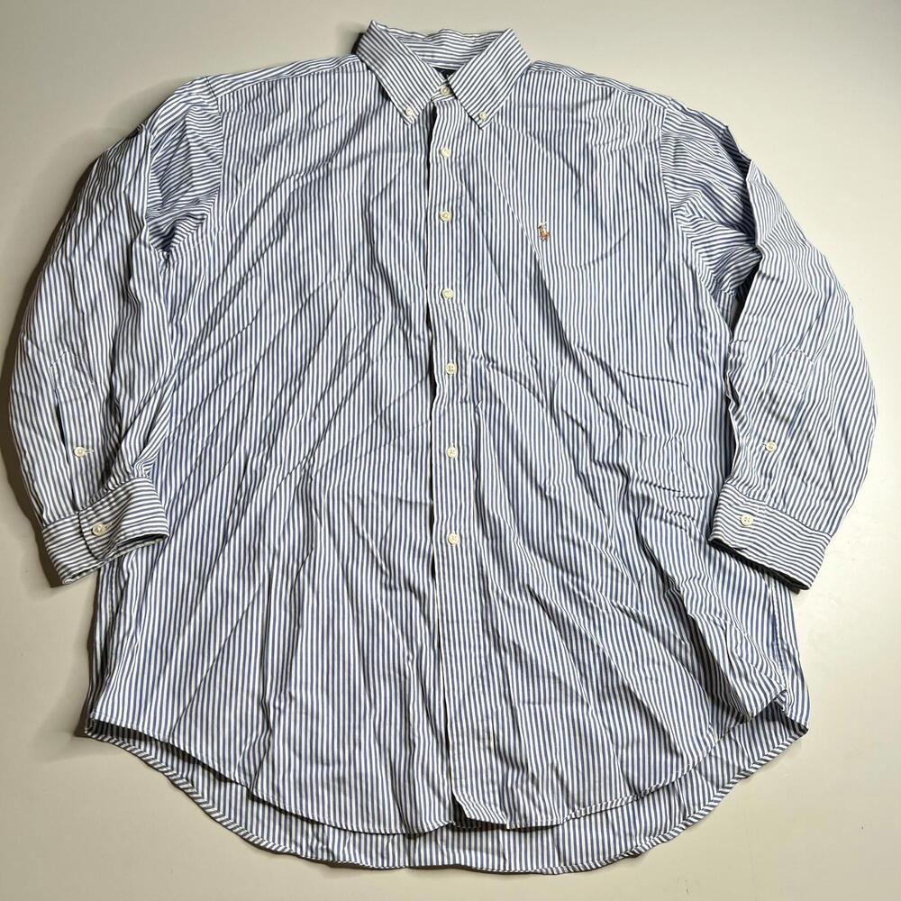 Ralph Lauren Shirt Mens L Blue Striped Long Sleeve Button Down Yarmouth